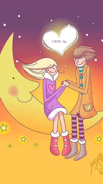 Lovers Moon, Cartoon, Love Illustration HD phone wallpaper