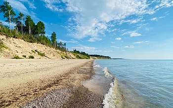 Coast of Latvia, Latvia, sea, beach, coast, clouds HD wallpaper