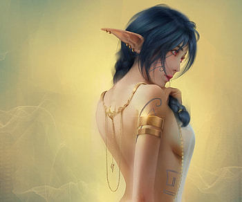 Elf beauty, golden, jewel, fantasy, yellow, jason kan, girl, elf HD wallpaper