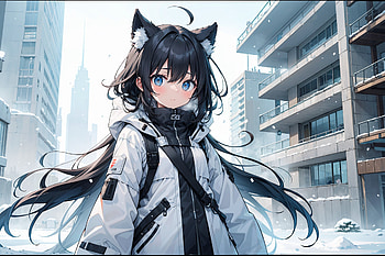 Cute Girl Trapped in Winter and Snowstorm, AI Art HD wallpaper