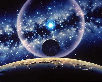 milkyway, blue, stars, planet, moon HD wallpaper