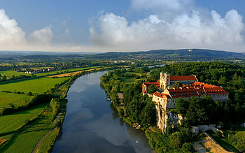 Tyniec Monastery, Krakow, Poland, aerial, river, Vistula, monastery, Krakow, Poland, Tyniec HD wallpaper
