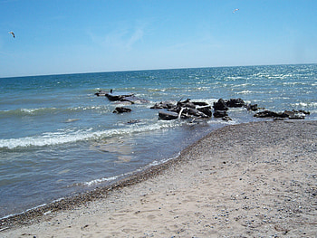 racine lighthouse, lake michigan, lake, beach HD wallpaper