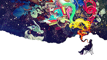 smoking smoke astronauts dreams colors upscaled - ( HD wallpaper