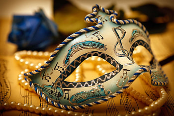 Mask, pearls, music sheet, close-up, necklace HD wallpaper