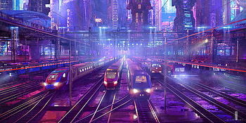 Art, Trains, Cyberpunk, Railway, Station HD wallpaper