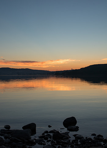 Nature, Sunset, Stones, Sky, Horizon, Lake HD phone wallpaper