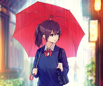 Blue eyes, anime girl with red umbrella, original HD wallpaper