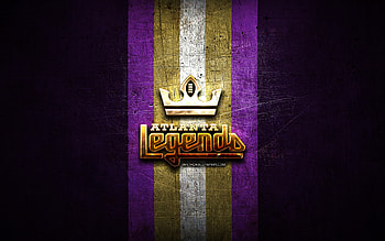 Atlanta Legends, golden logo, AAF, violet metal background, american football team, Atlanta Legends logo, american football HD wallpaper