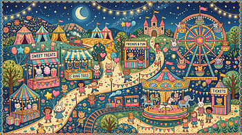Enchanted Moonlit Fair —, Carnival, Ferris Wheel, Carousel HD wallpaper