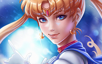 Sailor Moon, blue, white, blonde, girl, anime, red, face, manga HD wallpaper