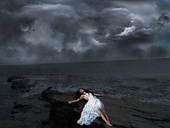 Desperation, sea, tears, girl, woman, lady, darkness, crying, water, ocean HD wallpaper