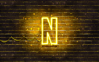 Netflix yellow logo, , yellow brickwall, Netflix logo, brands, Netflix neon logo, Netflix HD wallpaper