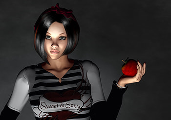 Woman, apple, black, 3d HD wallpaper