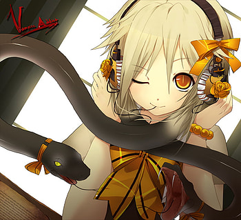 Cute girl, snake, anime, gold eyes, cute, blonde hair HD wallpaper