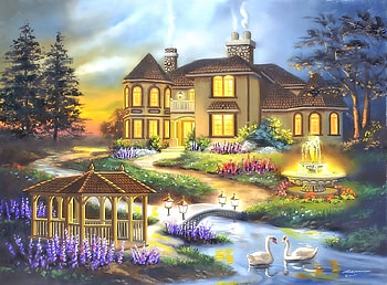 Swan House, Swan, House, pretty, Art HD wallpaper