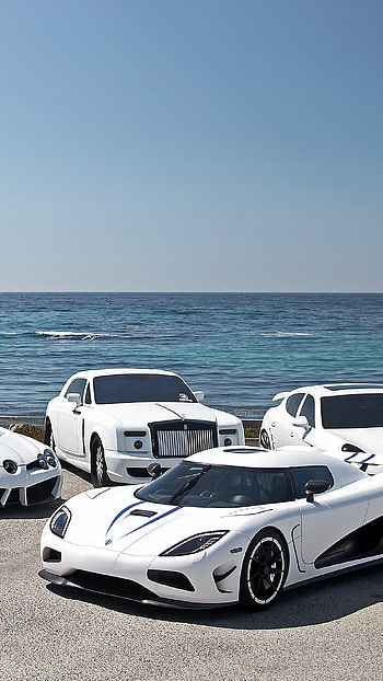 Luxury Car, Sea, Beach Background HD phone wallpaper