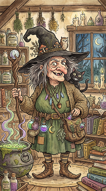Moonlit Witchcore — Cozy Potion , witch, Black Cat HD phone wallpaper