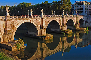 Ponte San Angelo, blue, architecture, italy, beautiful, rome, reflection, sky, bridges, water, places HD wallpaper