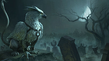 Griffon, night, blue, white, bird, art, daniel ljunggren, griffon, moon, fantasy, luna, luminos, creature HD wallpaper