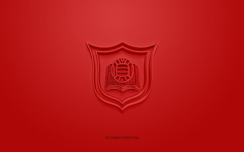 Al Hala SC, creative 3D logo, red background, Bahraini Premier League, 3d emblem, QSL, Bahraini Football Club, Muharraq, Bahrain, 3d art, football, Al Hala SC 3d logo HD wallpaper