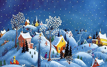 Catherine Perdreau, winter, painting, art, snow, village HD wallpaper