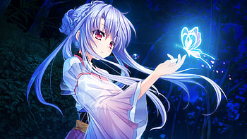 Sorakado Ao, Summer Pockets, Anime, Butterfly, Long Hair, Pink Eyes, Purple Hair HD wallpaper