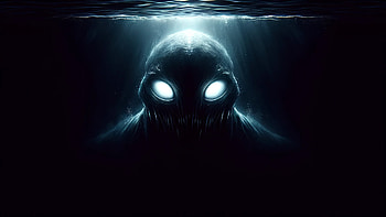 A creature lurks in the pitch-black depths of the ocean., creature, water, ocean, horror HD wallpaper