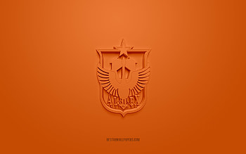 Albirex Niigata, creative 3D logo, orange background, J2 League, 3d emblem, Japan Football Club, Niigata, Japan, 3d art, football, Albirex Niigata 3d logo HD wallpaper