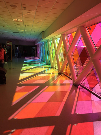 Rainbow walkway, Miami airport, Vaporwave aesthetics, International airport HD phone wallpaper