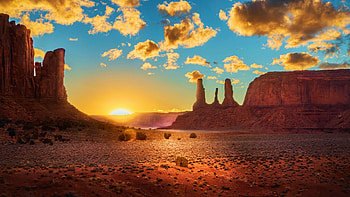 Monument Valley Sunset, Arizona, sky, sun, rocks, clouds, desert, usa HD wallpaper