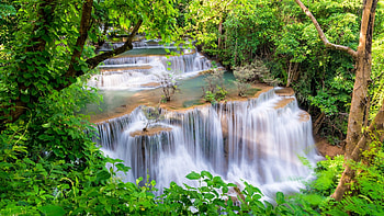 Waterfall in Thailand, trees, cascades, river, tropical HD wallpaper