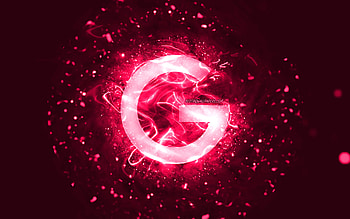 Google pink logo, , pink neon lights, creative, pink abstract background, Google logo, brands, Google HD wallpaper