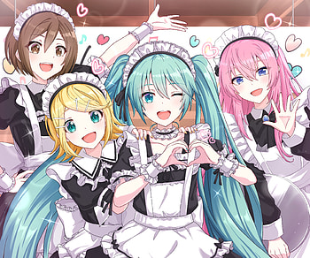 Vocaloid Maid Quartet : Miku, Luka, Rin & Meiko Unite in Anime Style, Meiko (Vocaloid), Luka Megurine, Rin Kagamine, Hatsune Miku, Anime, Vocaloid HD wallpaper