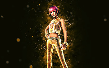 Golden Sunny, , yellow neon lights, Fortnite Battle Royale, Fortnite characters, Golden Sunny Skin, Fortnite, Golden Sunny Fortnite HD wallpaper