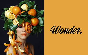 :), model, girl, orange, woman, summer, creative, fantasy, green, face, fruit HD wallpaper