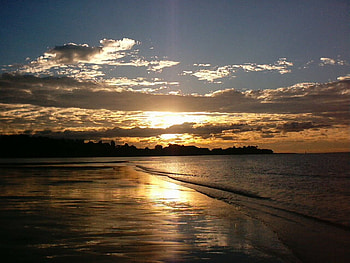 Sunset, see, beach HD wallpaper