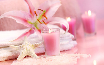 Pink, Flower, Miscellanea, Miscellaneous, Beauty, Rest, Relaxation, Candle, Relax, Towel, Beauty Saloon, Beauty Parlour HD wallpaper