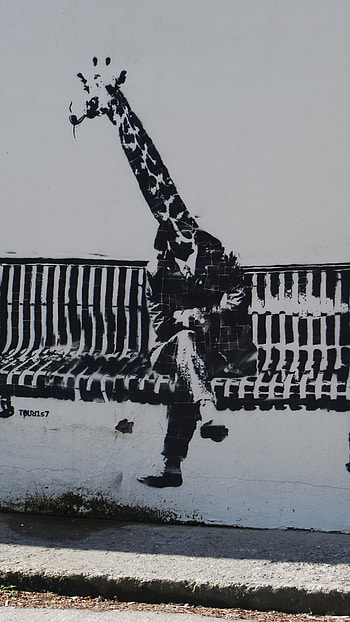 Giraffe On Bench, Banksy HD phone wallpaper