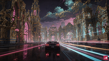Outrun: Neon Cathedral —, Sports Car HD wallpaper