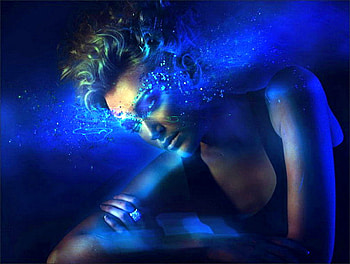 Feeling blue, blue, abstract, lighting, woman, beauty HD wallpaper