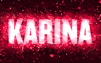 Happy Birtay Karina, , pink neon lights, Karina name, creative, Karina Happy Birtay, Karina Birtay, popular american female names, with Karina name, Karina HD wallpaper