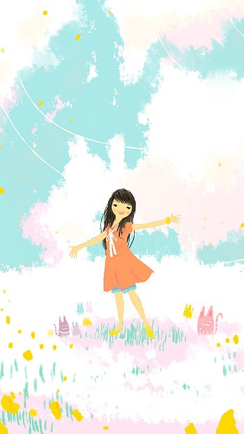 Cute Summer, Happy Girl, Illustration HD phone wallpaper