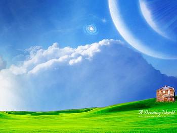 Green grassland, moon, green, nature, grass, cloud HD wallpaper