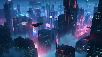 Futuristic Cyberpunk Cityscape with Flying Cars, cyberpunk cityscape, futuristic city, flying car HD wallpaper