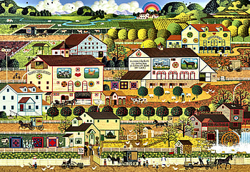Amish Country F, architecture, art, landscape, beautiful, Charles Wysocki, illustration, houses, artwork, scenery, wide screen, Wysocki, painting HD wallpaper
