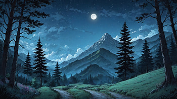 Mountain Moon Scenery landscapes, Anime, landscape, mountain, nature, moon, anime landscape HD wallpaper