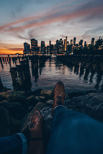 Sunset, City, Miscellanea, Miscellaneous, Legs, Style, Boots, Shoes HD phone wallpaper