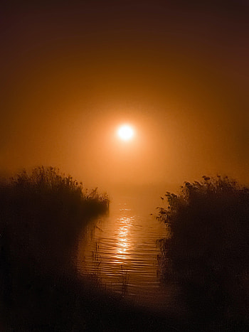 Nature, Sunset, Grass, Sun, Lake, Glare HD phone wallpaper