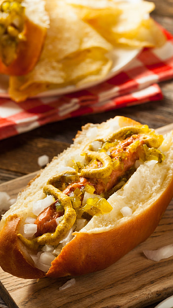 Food hot dog, Mustard toppings, Street food, Fast food HD phone wallpaper